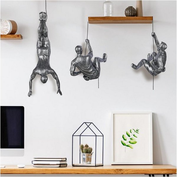 MOPUEA Wanddekoobjekt Wanddeko Kletterer 3er Set 3D Wandschmuck Wandfiguren (3 St), Moderne Kunst Skulptur Resin Bronze Optik Wohnzimmer