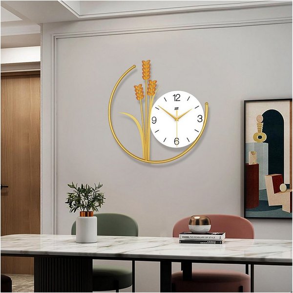 MOPUEA Wanduhr Wanduhr Weizen dekorative Kunstuhr Restaurantwand Wanduhr 40*40 CM (Leises Uhrwerk, dekoratives Weizendesign)