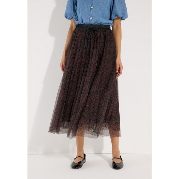 MORE&MORE A-Linien-Rock trendiger Maxi-Meshrock, Leoprint