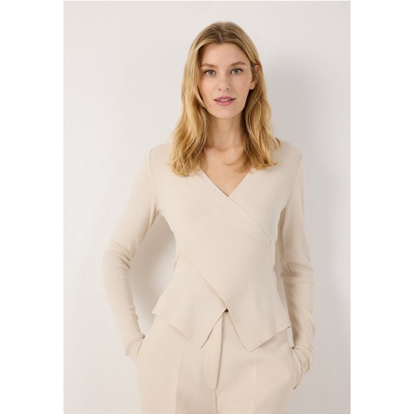 MORE&MORE Rundhalspullover eleganter Pullover, raffinierte Wickeloptik