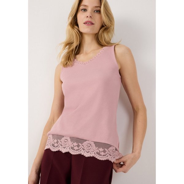 MORE&MORE Shirttop schmales Rippentop mit Spitzenborte