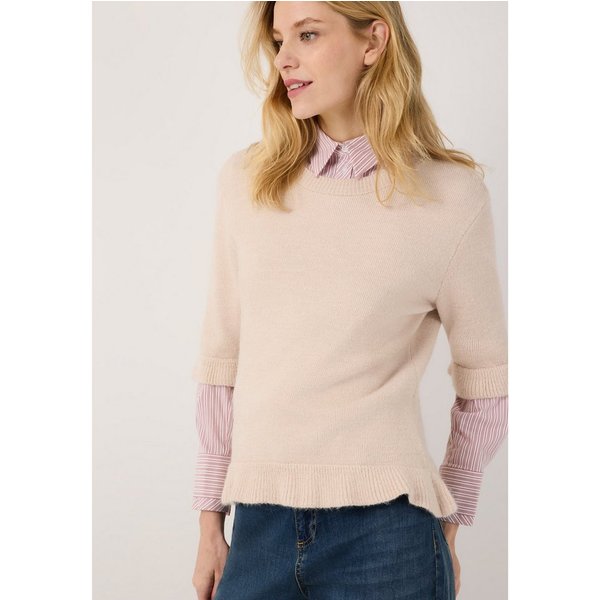MORE&MORE Strickpullover kurzer, femininer Halbarmpullover, Rüschen