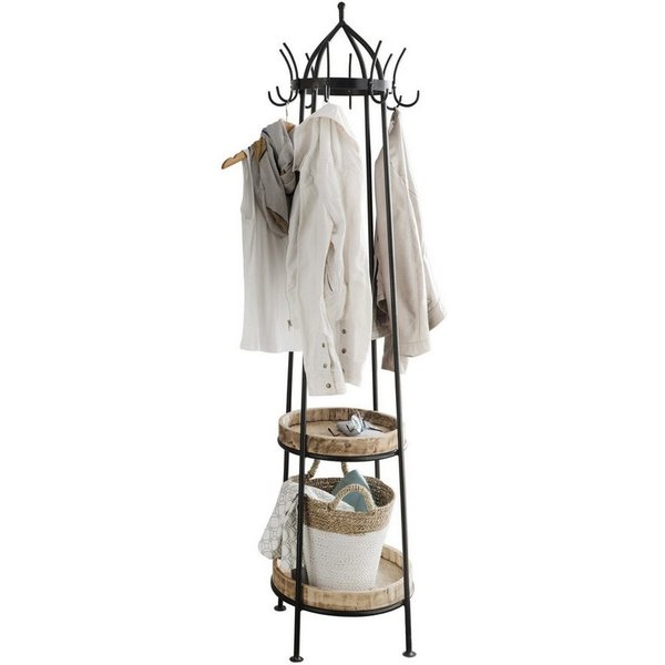 More2Home Garderobenständer HANG, Metall vintage schwarz, mit 2 Mangoholzablagen
