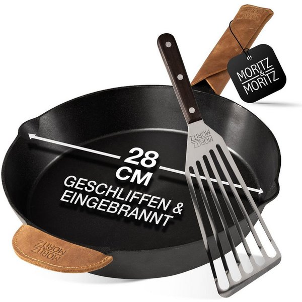 Moritz & Moritz Bratpfanne Gusseisenpfanne 28cm, Gusseisen (Set), Alle Herdarten Ofen & Grill geeignet, Voreingebrannt