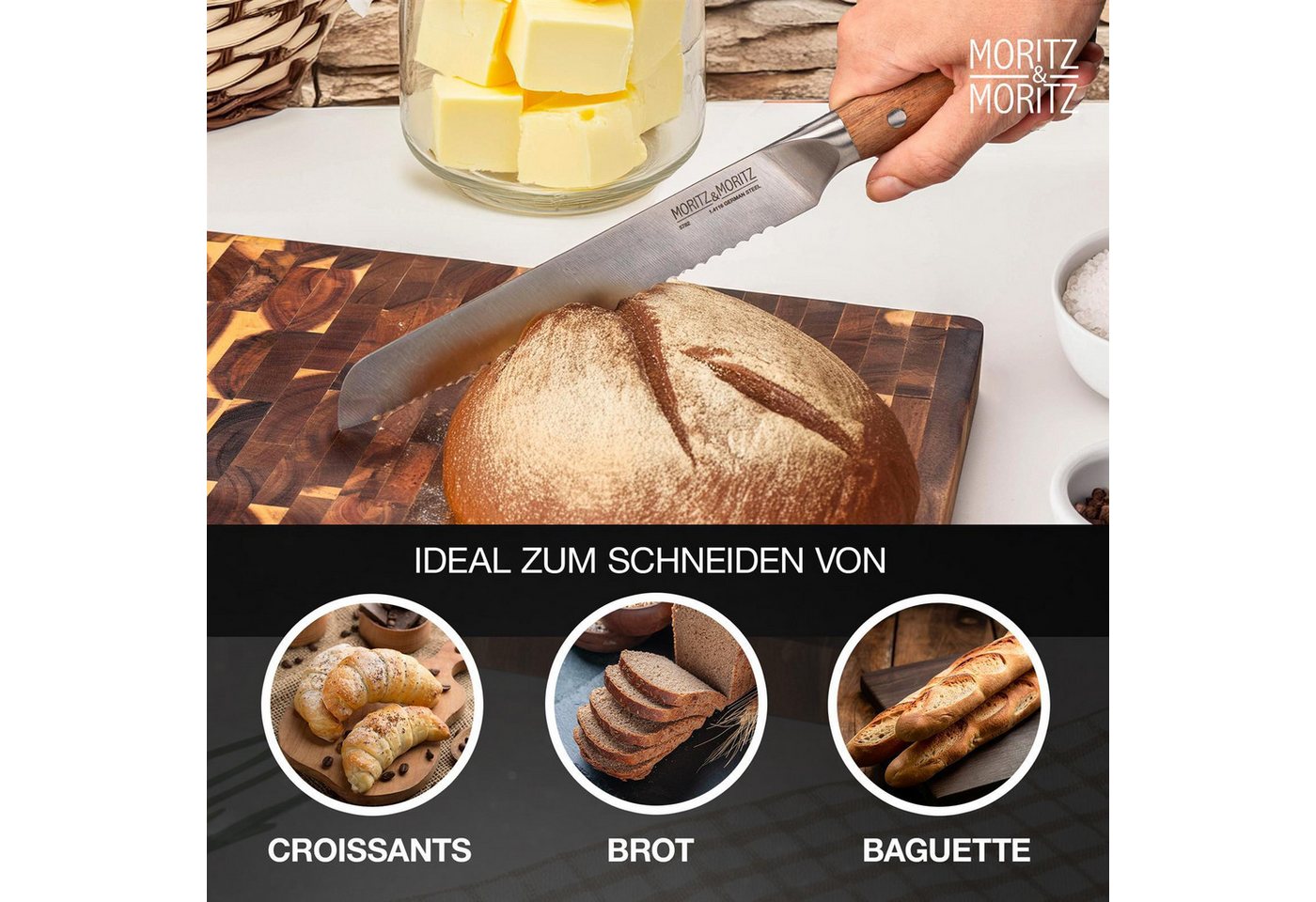 Moritz & Moritz Brotmesser Brotmesser 20cm Klinge, ergonomischer Griff – Bild 4 von 5