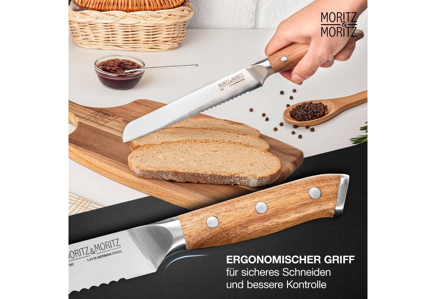 Moritz & Moritz Brotmesser Brotmesser 20cm Klinge, ergonomischer Griff – Bild 5 von 5