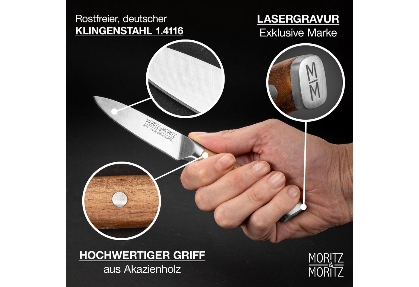Moritz & Moritz Brotmesser Gemüsemesser 9cm scharfe Klinge, Kleines Obstmesser, ergonomischer Griff – Bild 2 von 5