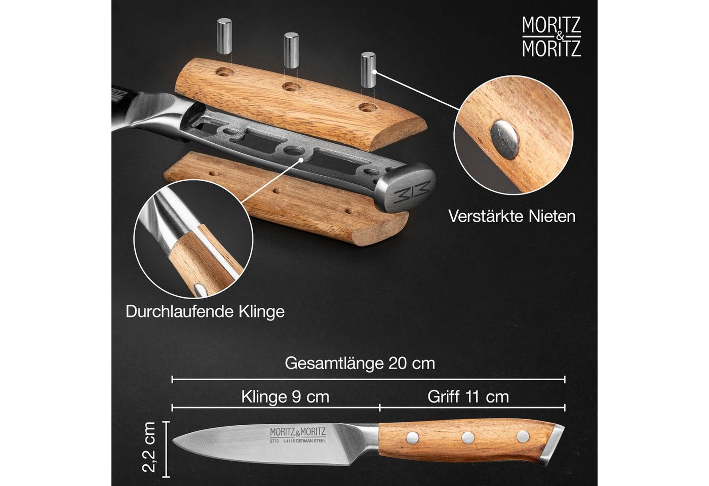Moritz & Moritz Brotmesser Gemüsemesser 9cm scharfe Klinge, Kleines Obstmesser, ergonomischer Griff – Bild 3 von 5
