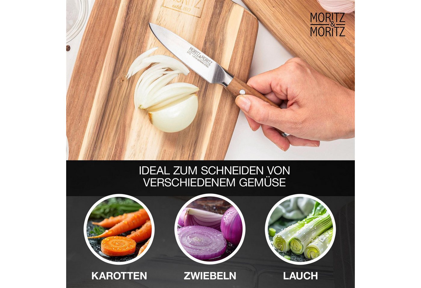 Moritz & Moritz Brotmesser Gemüsemesser 9cm scharfe Klinge, Kleines Obstmesser, ergonomischer Griff – Bild 4 von 5