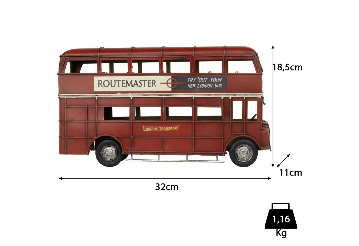 Moritz Dekofigur Blech-Deko Doppeldecker Bus England rot, Polyresin Figuren Deko Geschenk Geometrische TierFigur Modern Skulptur – Bild 3 von 5