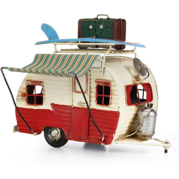 Moritz Dekofigur Blech Wohnwagen rot / weiß Retro, Polyresin Figuren Deko Geschenk Geometrische TierFigur Modern Skulptur