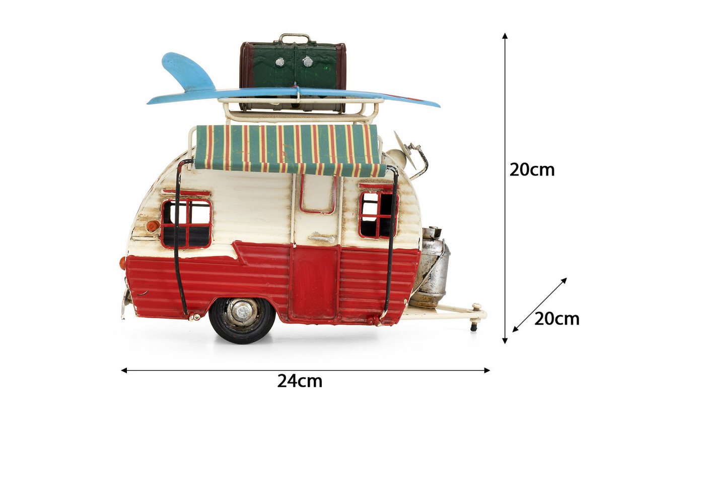 Moritz Dekofigur Blech Wohnwagen rot / weiß Retro, Polyresin Figuren Deko Geschenk Geometrische TierFigur Modern Skulptur – Bild 3 von 5