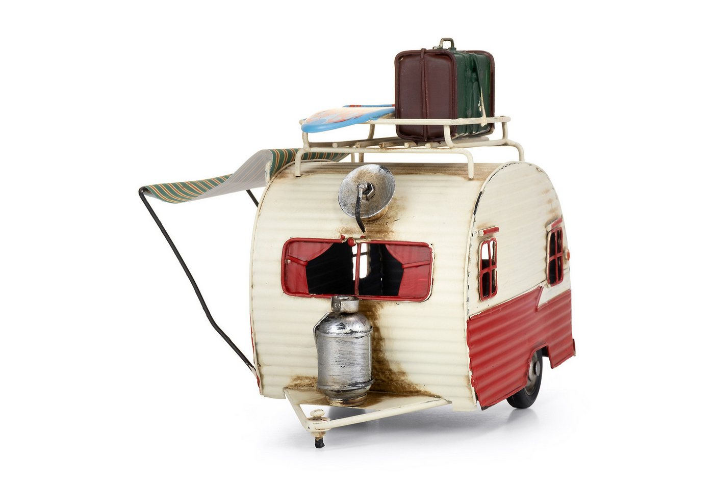 Moritz Dekofigur Blech Wohnwagen rot / weiß Retro, Polyresin Figuren Deko Geschenk Geometrische TierFigur Modern Skulptur – Bild 4 von 5