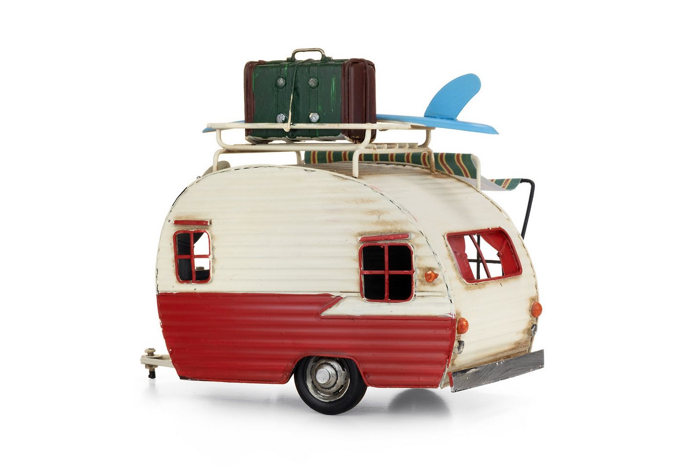 Moritz Dekofigur Blech Wohnwagen rot / weiß Retro, Polyresin Figuren Deko Geschenk Geometrische TierFigur Modern Skulptur – Bild 5 von 5