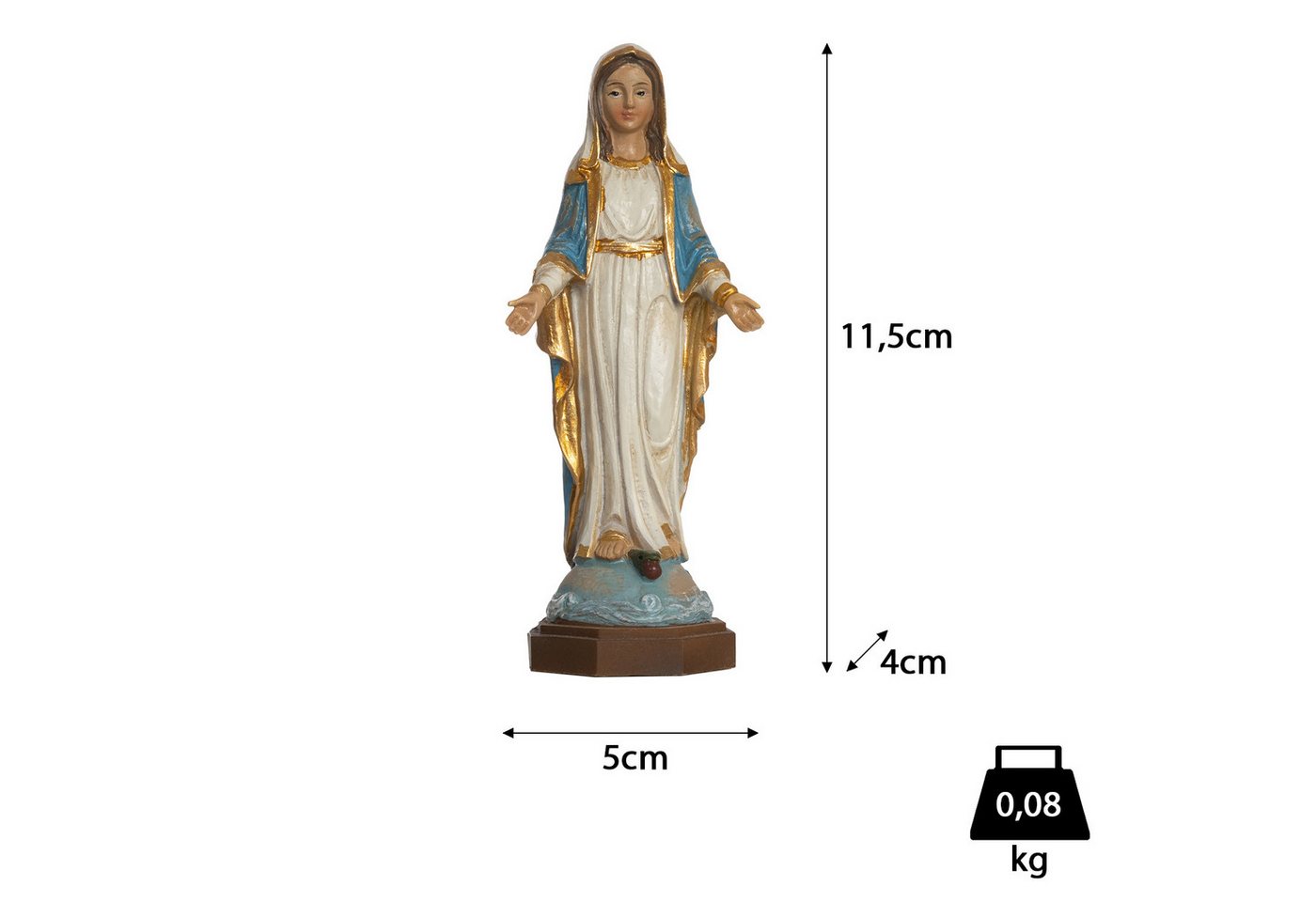 Moritz Dekofigur Jungfrau Maria Statue 11,5 cm Madonna Figur mit blau-goldenem Gewand, Polyresin Figuren Deko Geschenk Geometrische TierFigur Modern Skulptur – Bild 3 von 5