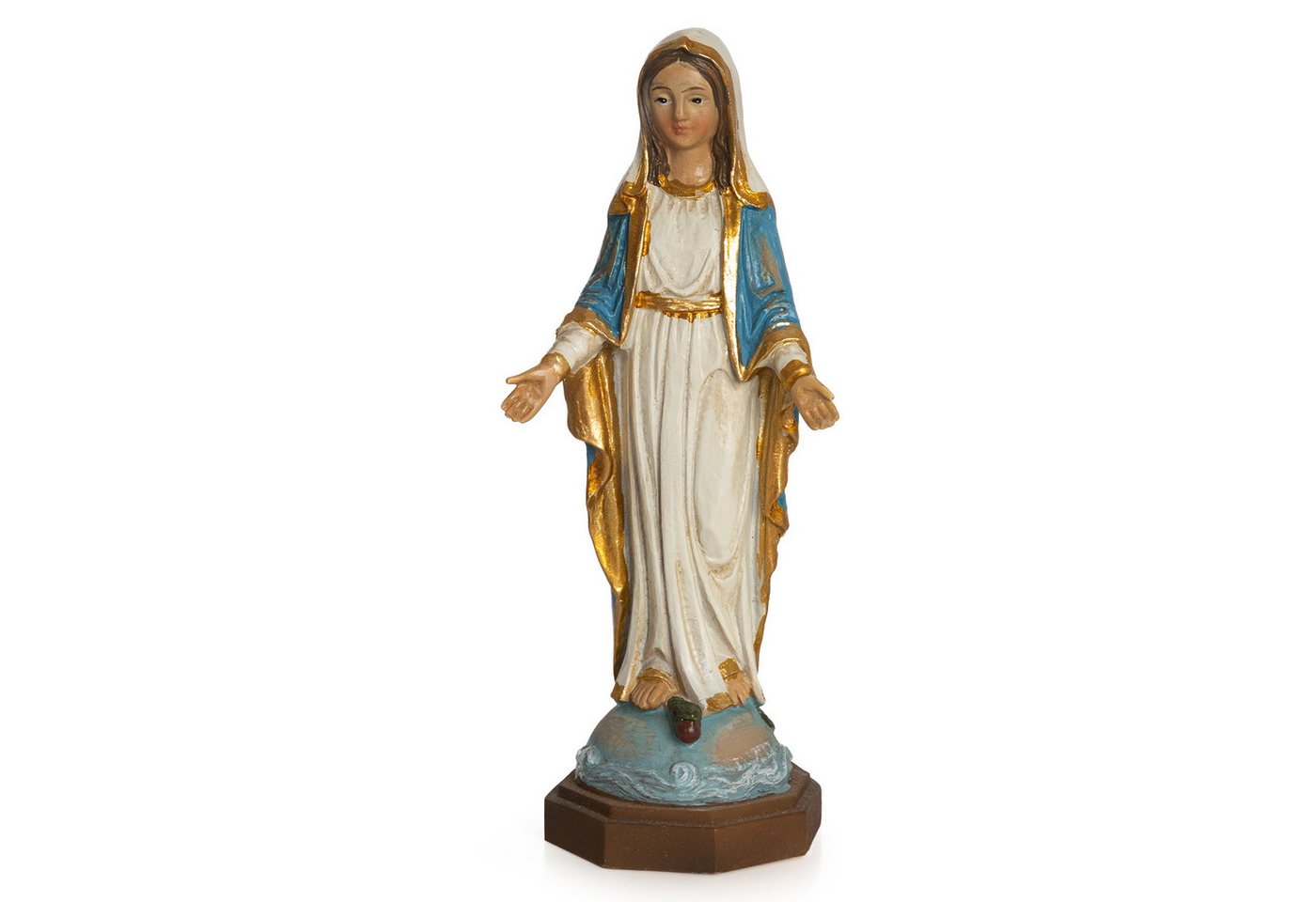 Moritz Dekofigur Jungfrau Maria Statue 11,5 cm Madonna Figur mit blau-goldenem Gewand, Polyresin Figuren Deko Geschenk Geometrische TierFigur Modern Skulptur – Bild 4 von 5