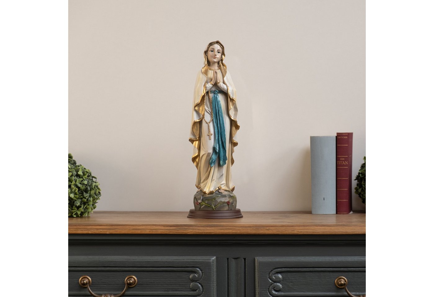 Moritz Dekofigur Jungfrau Maria Statue 42,5 cm Marienfigur mit Rosenkranz und Akzenten, Polyresin Figuren Deko Geschenk Geometrische TierFigur Modern Skulptur – Bild 2 von 5