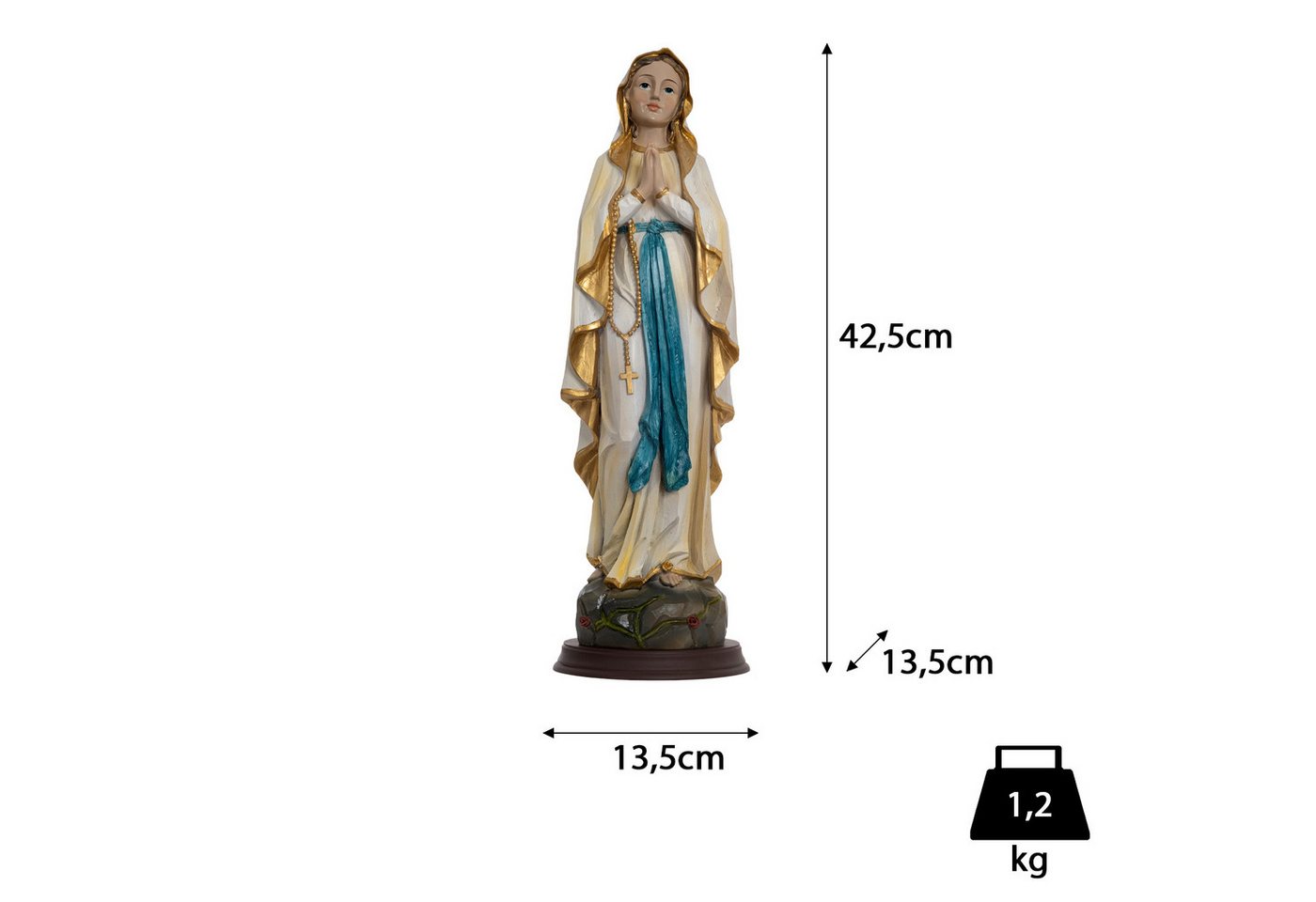 Moritz Dekofigur Jungfrau Maria Statue 42,5 cm Marienfigur mit Rosenkranz und Akzenten, Polyresin Figuren Deko Geschenk Geometrische TierFigur Modern Skulptur – Bild 3 von 5
