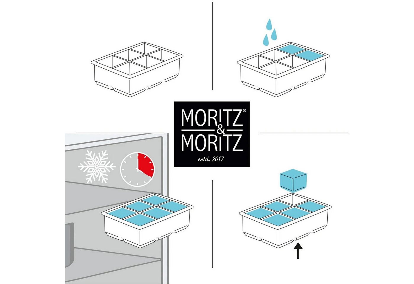 Moritz & Moritz Eiswürfelform XL Eiswürfelform Eiswürfelbereiter Jumbowürfel Form, (4-tlg), Silikon für 6 Eiswürfel 4,6 x 4,6 cm – Bild 3 von 5
