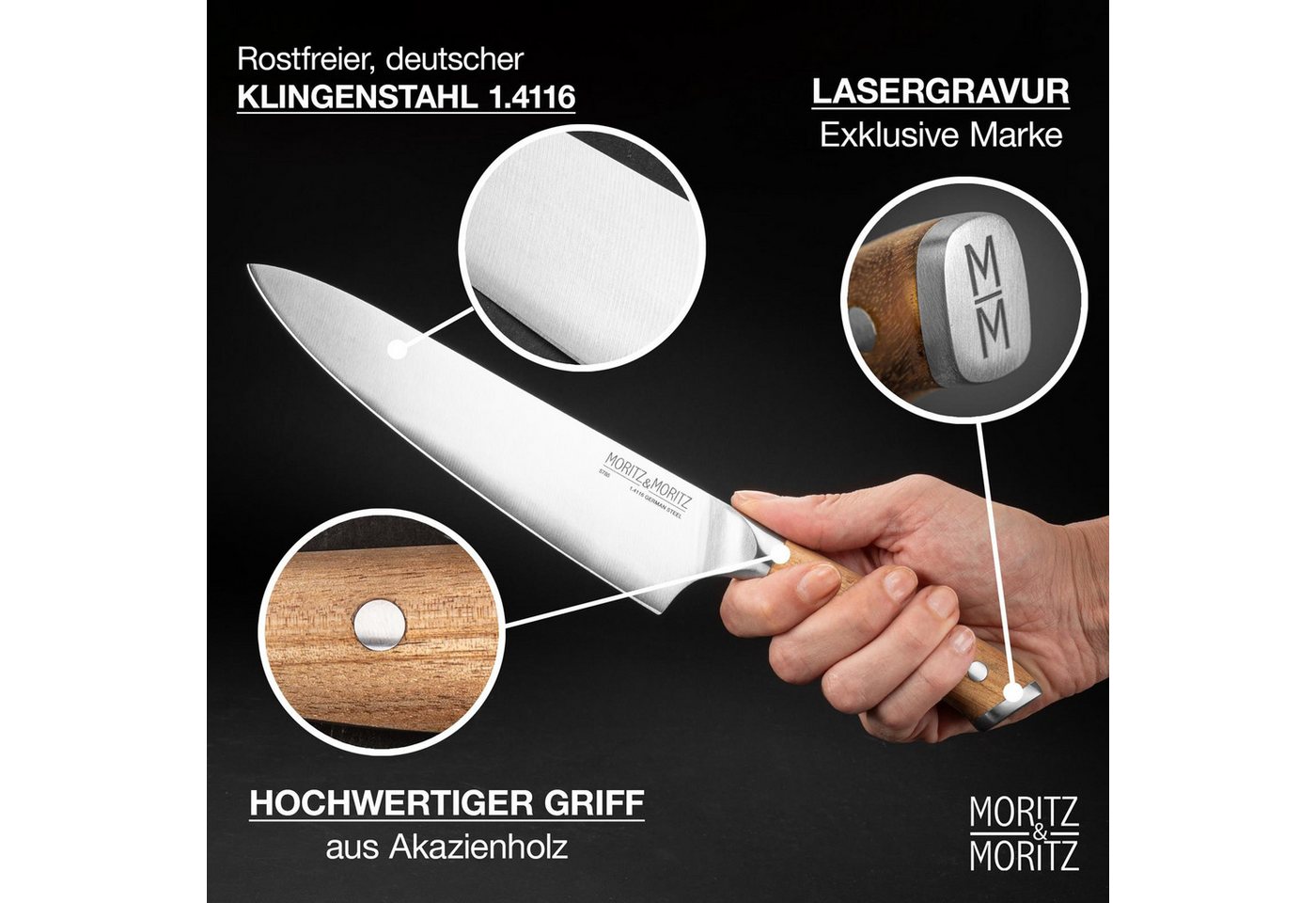 Moritz & Moritz Fleischmesser Kochmesser 20cm - Profi Küchenmesser, ergonomischer Griff – Bild 2 von 5