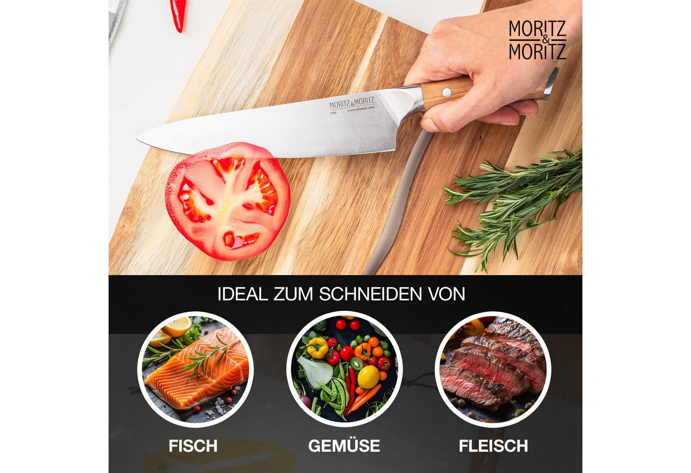 Moritz & Moritz Fleischmesser Kochmesser 20cm - Profi Küchenmesser, ergonomischer Griff – Bild 4 von 5