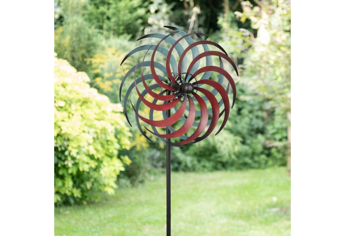 Moritz Gartenstecker Metall-Windrad doppelläufig rot-türkis ca. 175 cm hoch – Bild 2 von 5