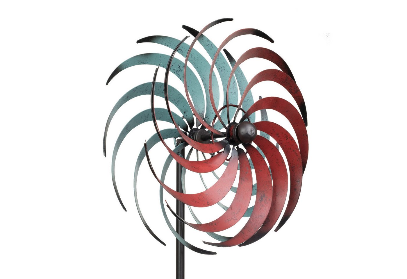 Moritz Gartenstecker Metall-Windrad doppelläufig rot-türkis ca. 175 cm hoch – Bild 4 von 5