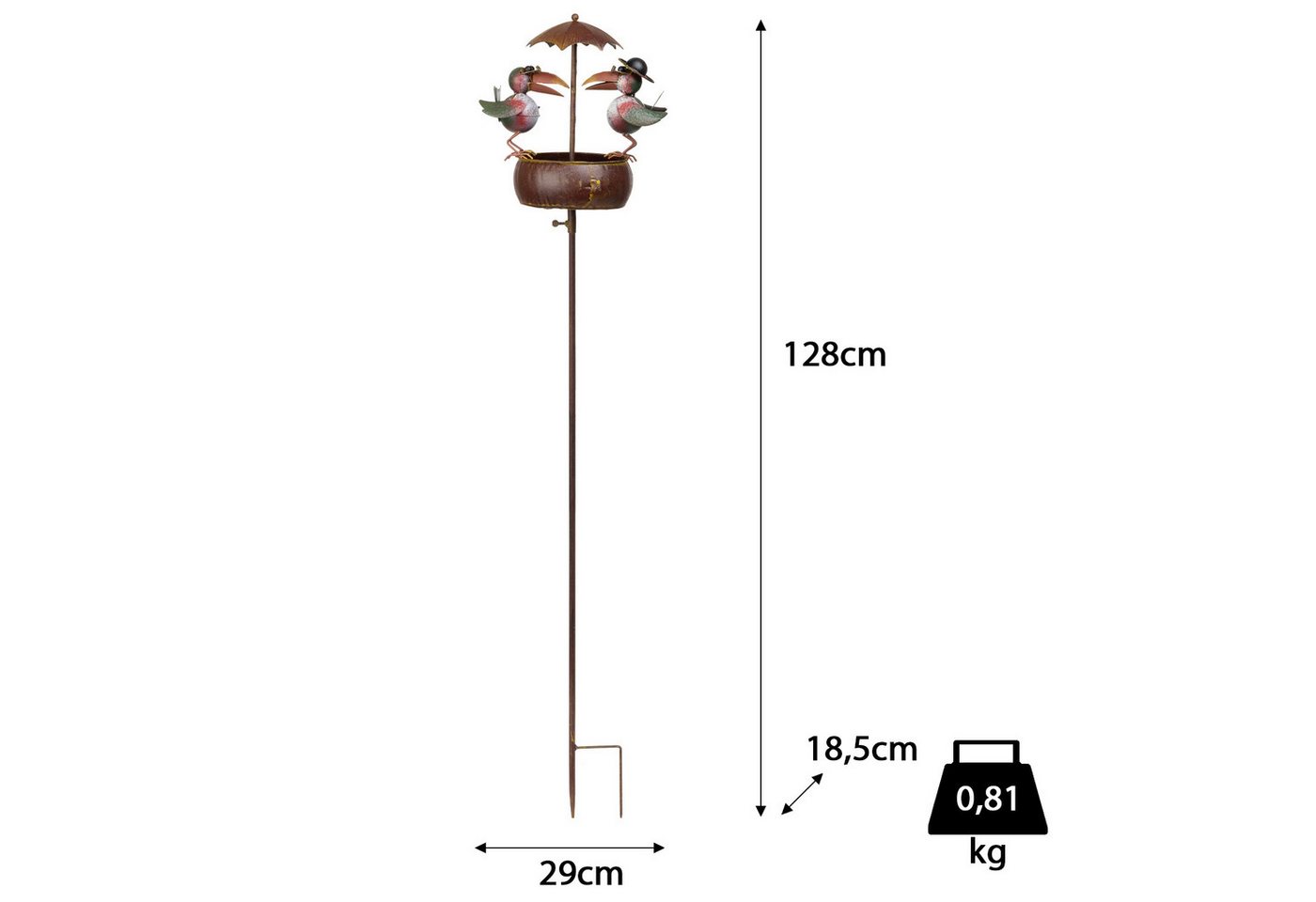 Moritz Gartenstecker Gartenstecker Vogel mit Schirm aus Metall 128 cm – Bild 3 von 5