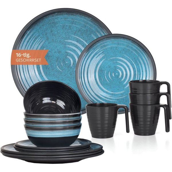 Moritz Geschirr-Set Camping Geschirr Stone Blue Geschirr 16 tlg.
