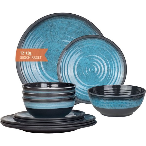 Moritz Geschirr-Set Camping Geschirr Stone Blue12-teilig