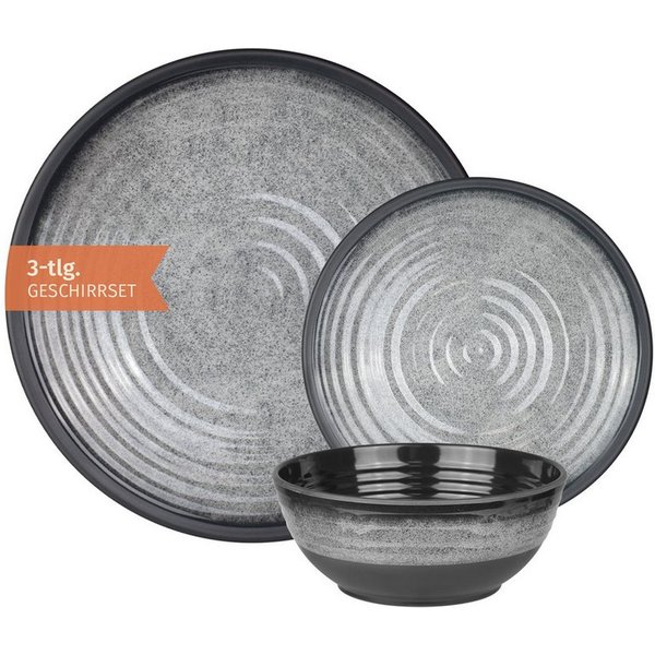 Moritz Geschirr-Set Camping Geschirr Stone Grey 3-teilig