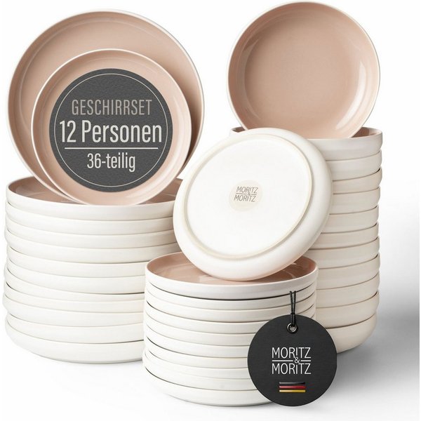 Moritz & Moritz Geschirr-Set CAVO Geschirrset Almond (36-tlg), 12 Personen, Steinzeug, für 12 Personen aus Steinzeug