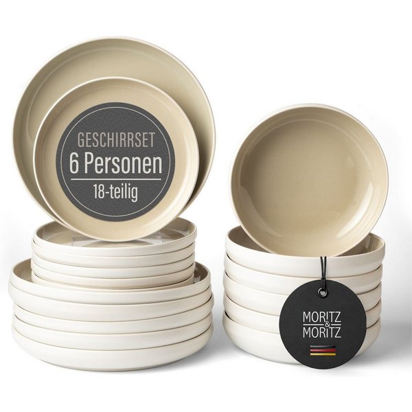 Moritz & Moritz Geschirr-Set CAVO Geschirrset - Sand (18-tlg), 6 Personen, Steinzeug, für 6 Personen aus Steinzeug