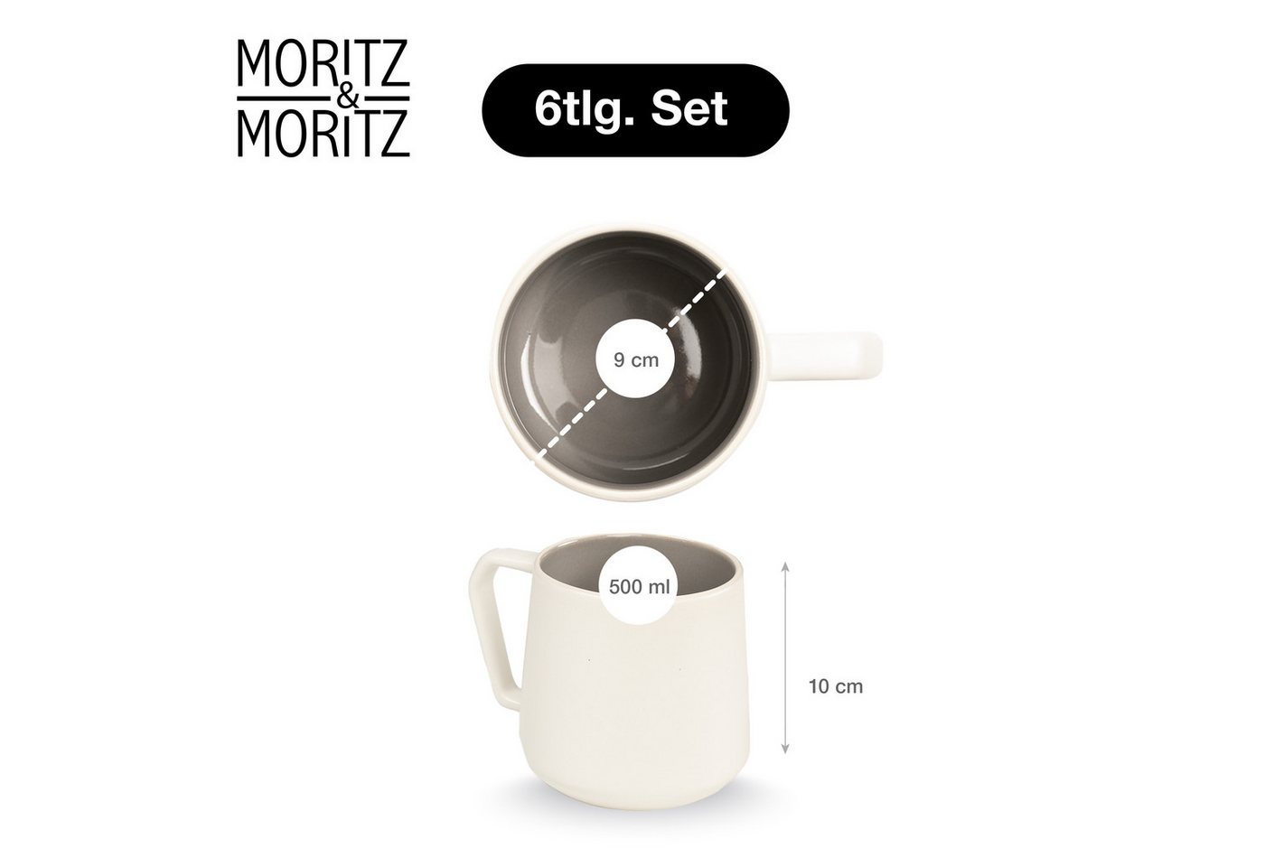 Moritz & Moritz Geschirr-Set CAVO Kaffeebecher Stone (6-tlg), Steinzeug, Spülmaschinengeeignet – Bild 2 von 5