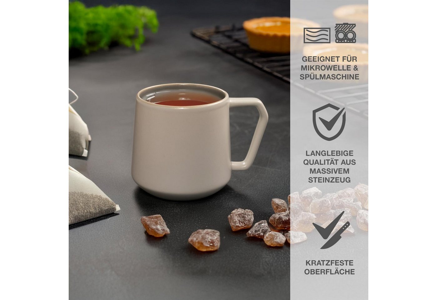 Moritz & Moritz Geschirr-Set CAVO Kaffeebecher Stone (6-tlg), Steinzeug, Spülmaschinengeeignet – Bild 3 von 5