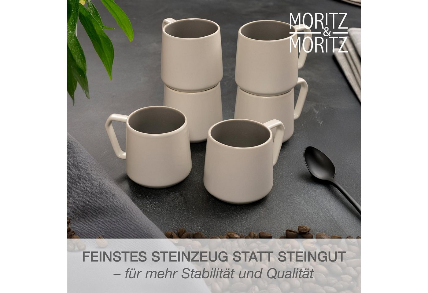 Moritz & Moritz Geschirr-Set CAVO Kaffeebecher Stone (6-tlg), Steinzeug, Spülmaschinengeeignet – Bild 4 von 5