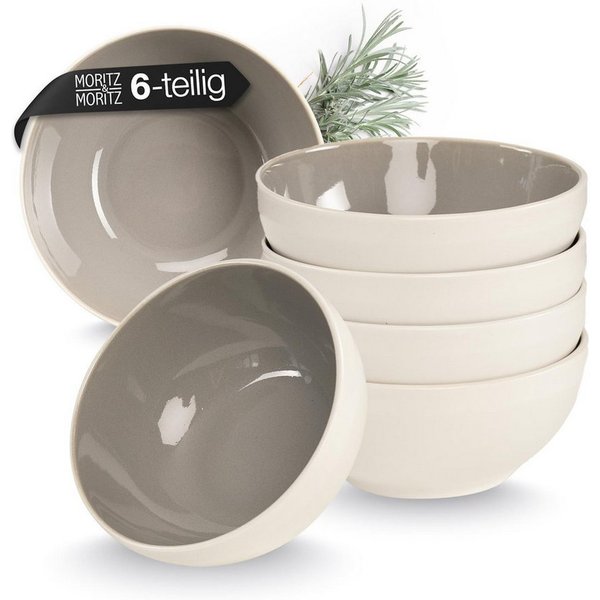 Moritz & Moritz Geschirr-Set CAVO Müslibowl Stone (6-tlg), Steinzeug, Spülmaschinengeeignet