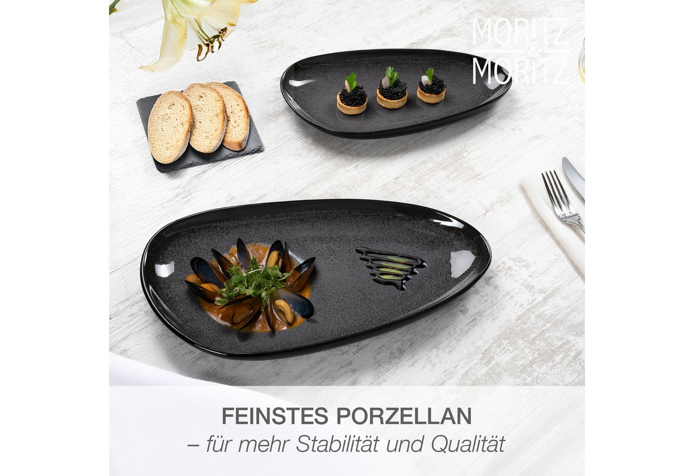 Moritz & Moritz Geschirr-Set VIDA 2x Servierteller Anthrazit (2-tlg), Porzellan, Spülmaschinengeeignet – Bild 4 von 5