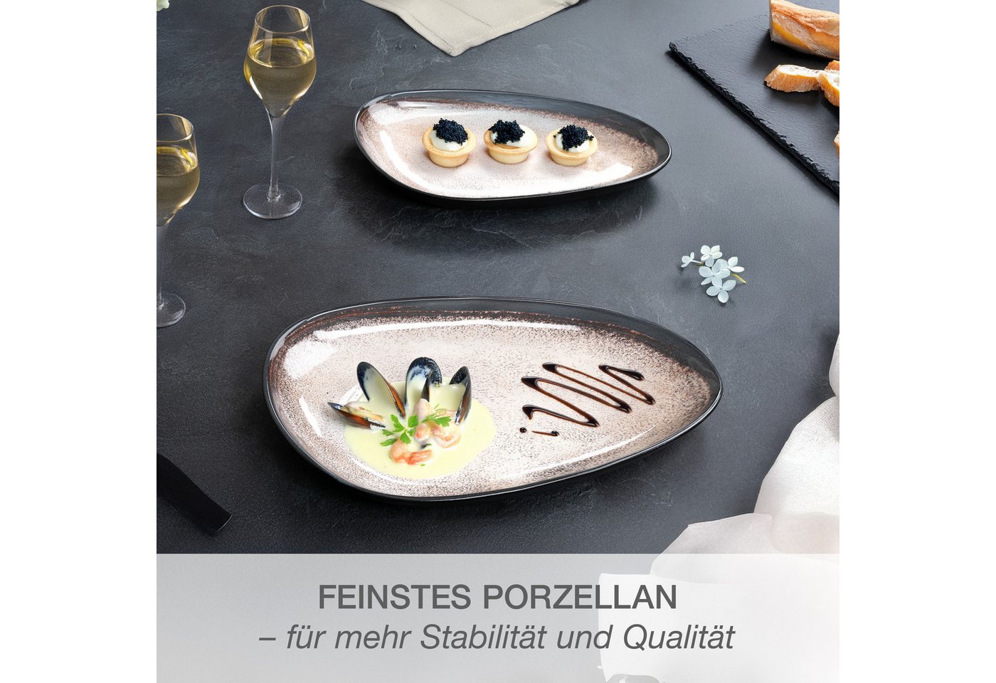 Moritz & Moritz Geschirr-Set VIDA 2x Servierteller Beige (2-tlg), Porzellan, Spülmaschinengeeignet – Bild 4 von 5