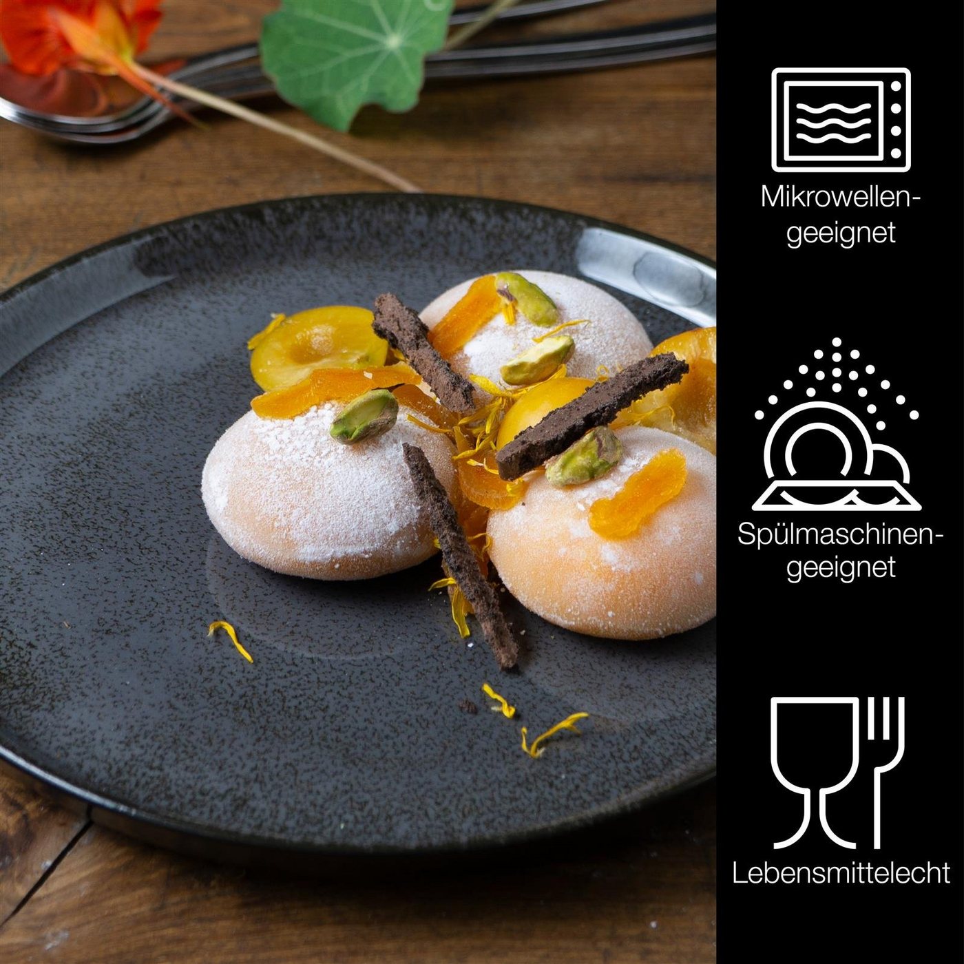 Moritz & Moritz Geschirr-Set VIDA Dessertteller Anthrazit (6-tlg), 6 Personen, Porzellan, Spülmaschinengeeignet, Porzellan Speiseteller – Bild 3 von 5
