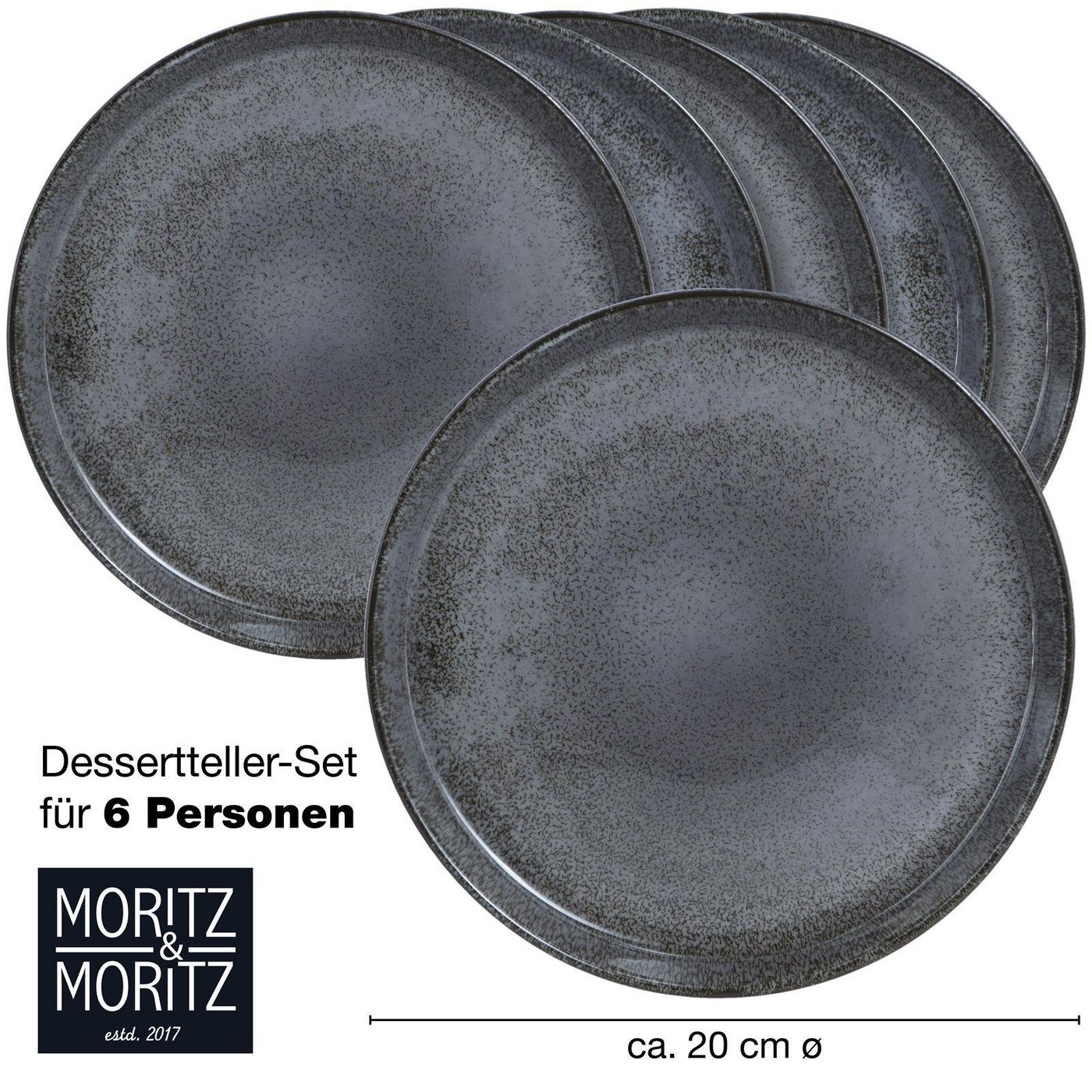 Moritz & Moritz Geschirr-Set VIDA Dessertteller Anthrazit (6-tlg), 6 Personen, Porzellan, Spülmaschinengeeignet, Porzellan Speiseteller – Bild 5 von 5
