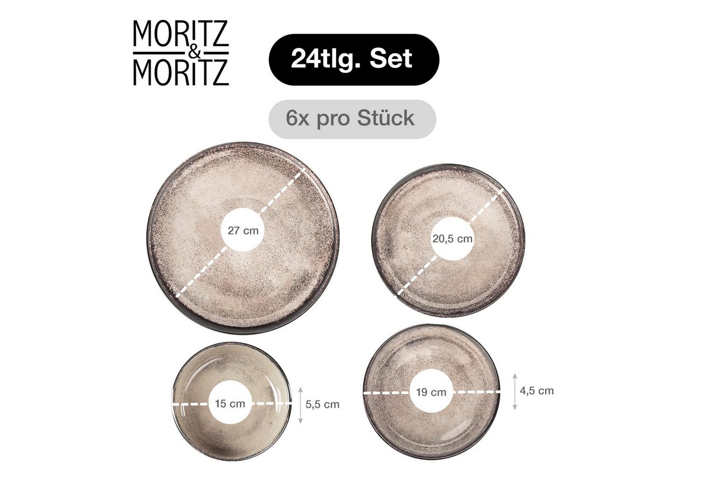 Moritz & Moritz Geschirr-Set VIDA Geschirrset mit Müslibowls Beige (24-tlg), 6 Personen, Porzellan, Kombigeschirr für 6 Personen – Bild 2 von 5