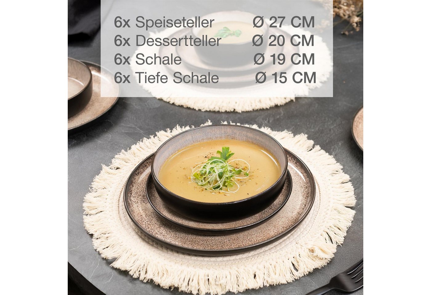 Moritz & Moritz Geschirr-Set VIDA Geschirrset mit Müslibowls Beige (24-tlg), 6 Personen, Porzellan, Kombigeschirr für 6 Personen – Bild 3 von 5