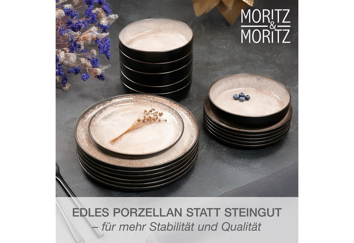 Moritz & Moritz Geschirr-Set VIDA Geschirrset mit Müslibowls Beige (24-tlg), 6 Personen, Porzellan, Kombigeschirr für 6 Personen – Bild 4 von 5