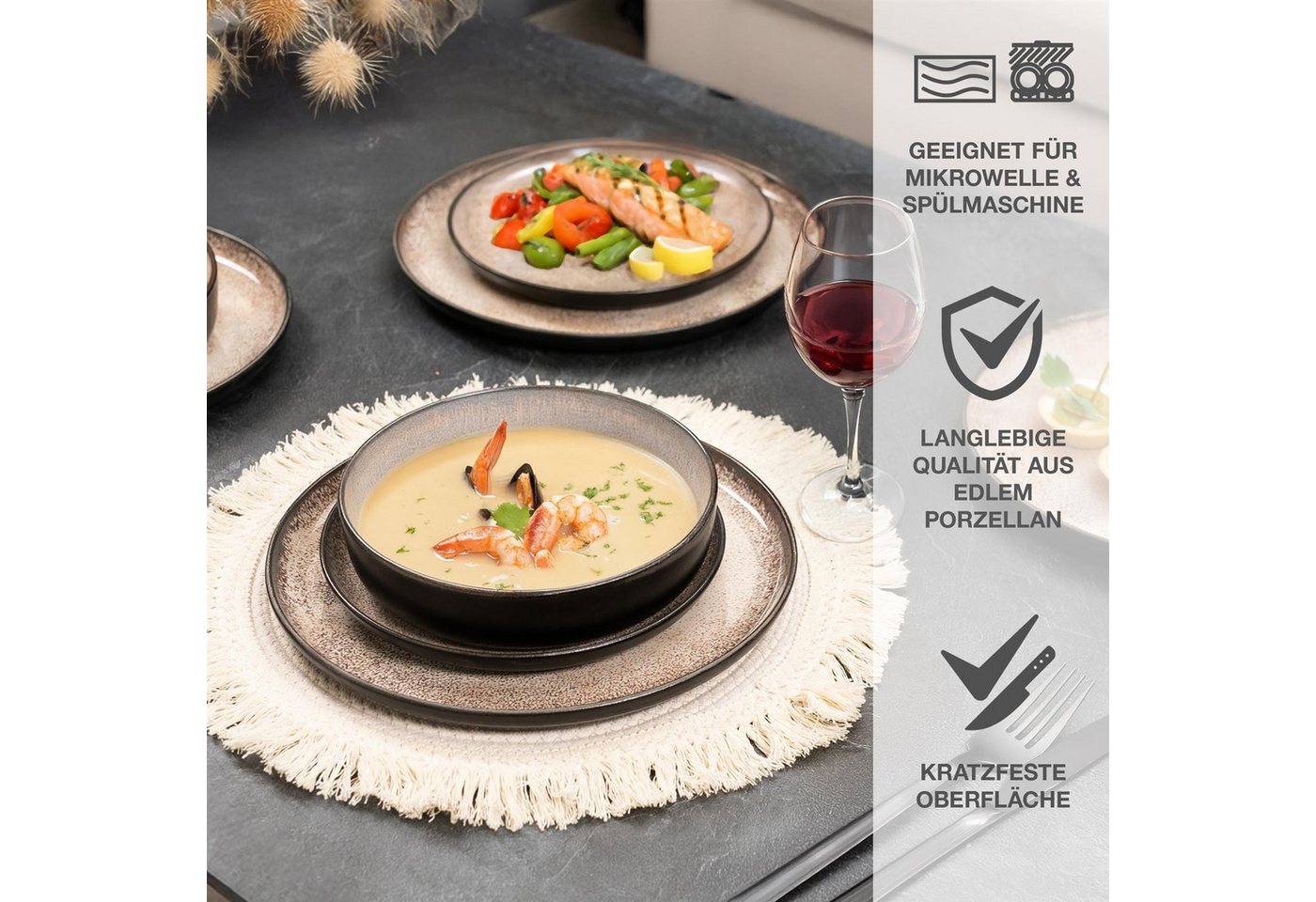 Moritz & Moritz Geschirr-Set VIDA Geschirrset mit Müslibowls Beige (24-tlg), 6 Personen, Porzellan, Kombigeschirr für 6 Personen – Bild 5 von 5