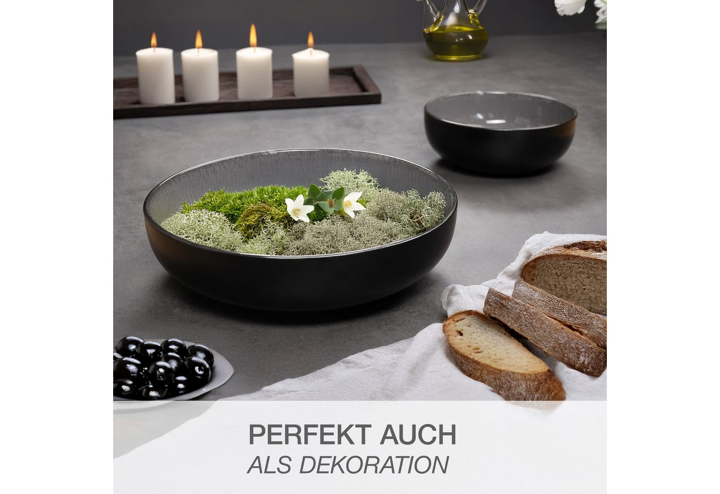 Moritz & Moritz Geschirr-Set VIDA Schale 2tlg anthrazit (2-tlg), Porzellan, Spülmaschinengeeignet – Bild 3 von 5
