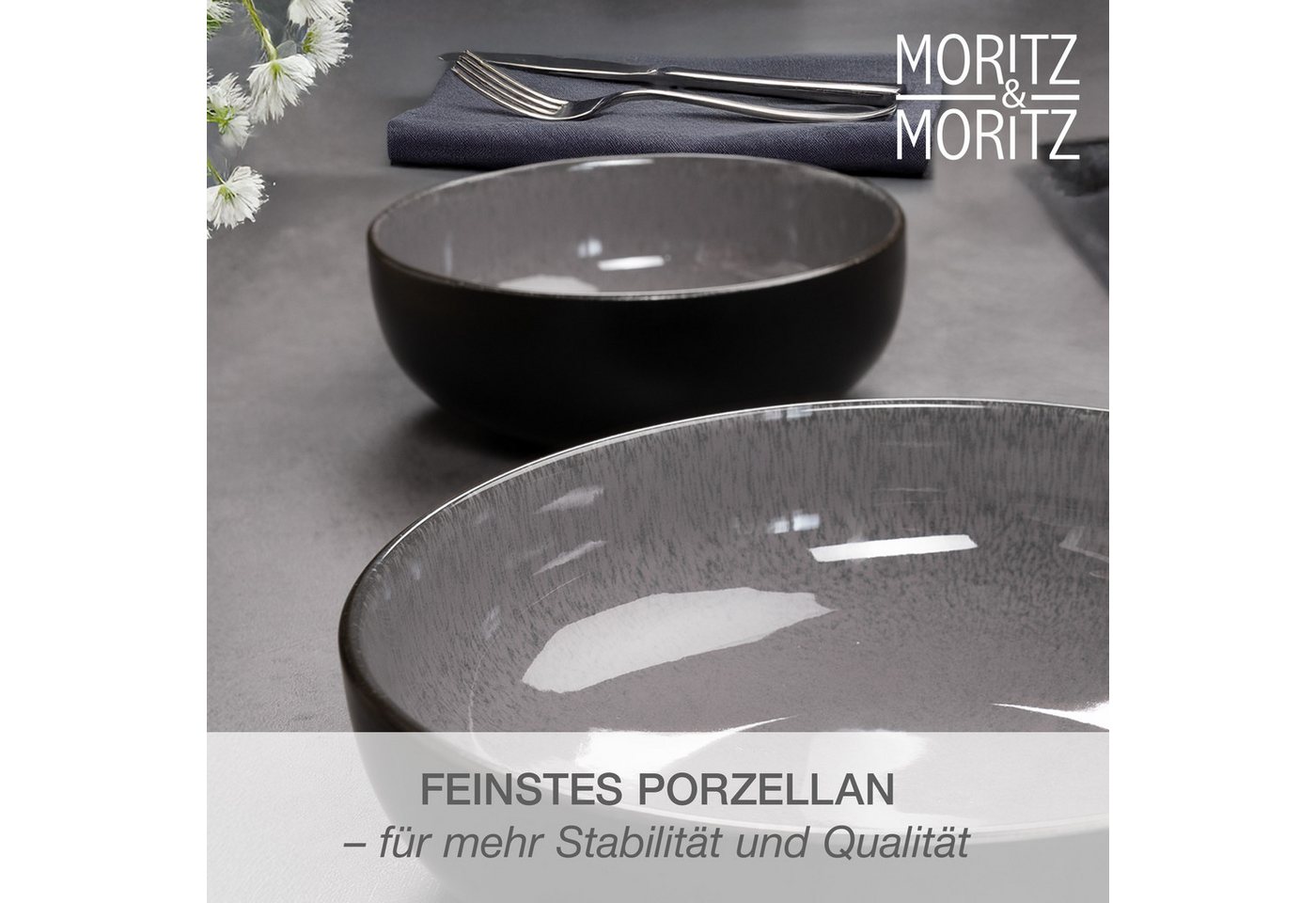 Moritz & Moritz Geschirr-Set VIDA Schale 2tlg anthrazit (2-tlg), Porzellan, Spülmaschinengeeignet – Bild 4 von 5