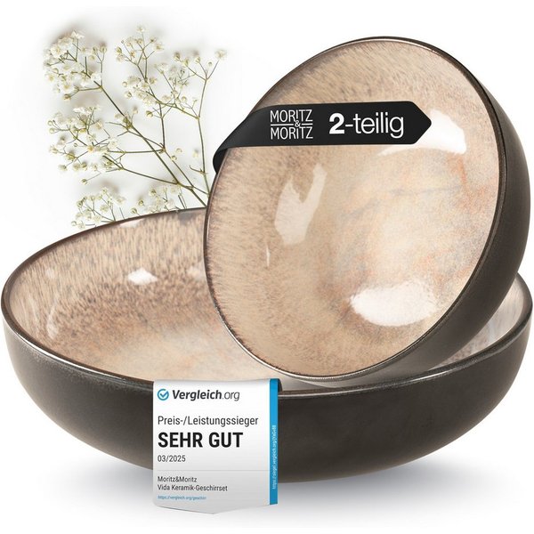 Moritz & Moritz Geschirr-Set VIDA Servierschale beige (2-tlg), Porzellan, Spülmaschinengeeignet