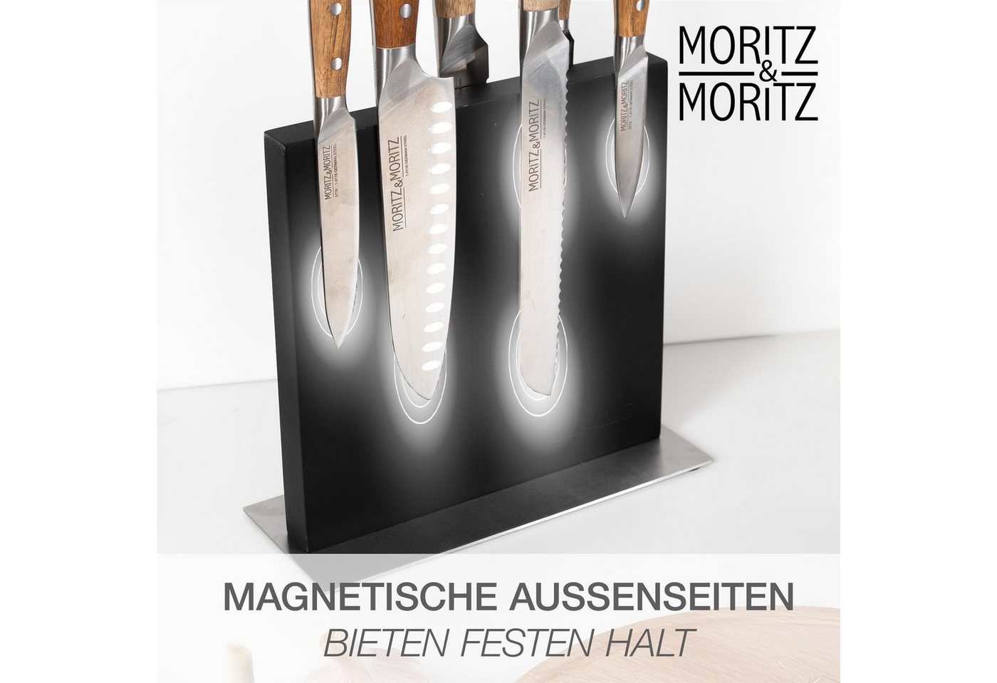 Moritz & Moritz Magnet-Messerblock Messerblock magnetisch, schwarz (1tlg), Magnetisch mit Edelstahlboden – Bild 4 von 5