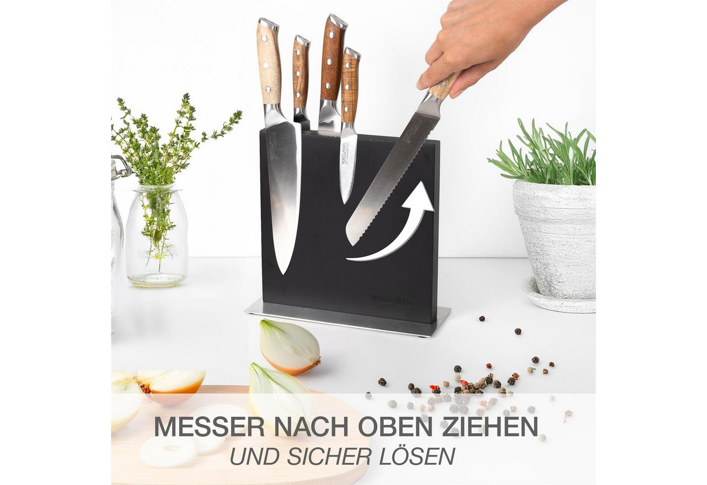 Moritz & Moritz Magnet-Messerblock Messerblock magnetisch, schwarz (1tlg), Magnetisch mit Edelstahlboden – Bild 5 von 5
